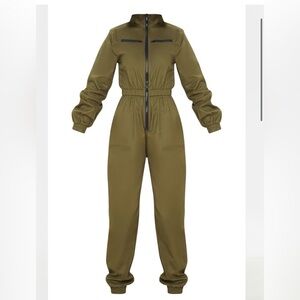 Khaki green Boiler Contrast Zip Jumpsuit Olive Green Women's Jumpsuit size 8